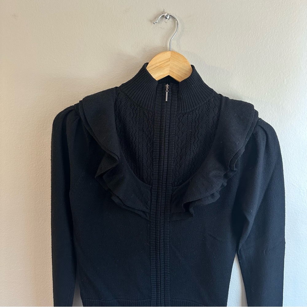 Nanette Lepore Black Ruffle Wool Sweater, Size XS